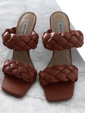 Steve Madden Braided Double-Strap Slide Heels in Brown
